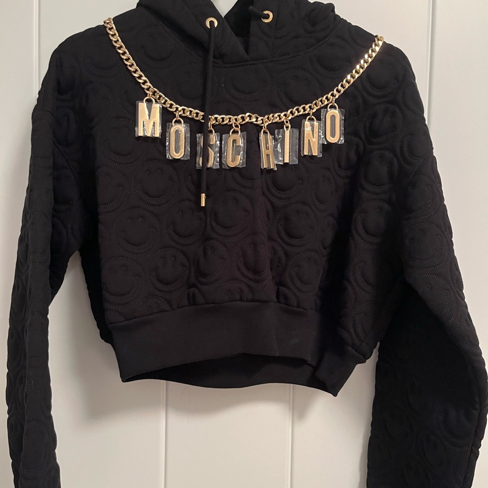 Moschino Black Hoodie with Gold Lettering